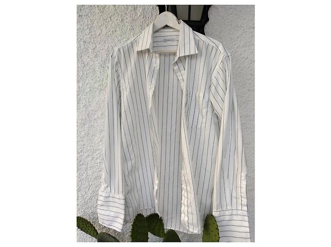 Camisa Christian Dior de algodón con rayas azules Blanco - vista 2