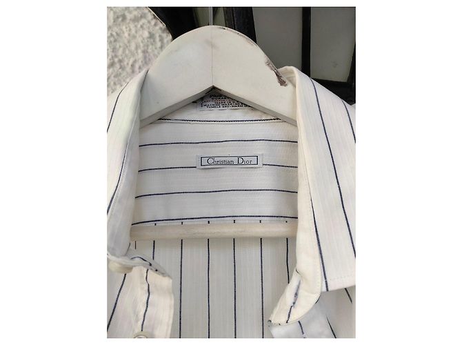 Camisa Christian Dior de algodón con rayas azules Blanco - vista 4