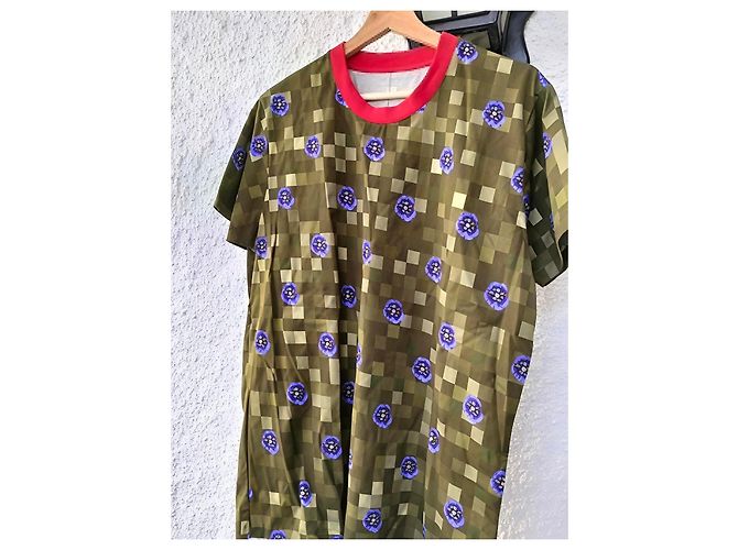 Autre Marque Camiseta verde a cuadros con flores moradas Roja Púrpura - vista 2