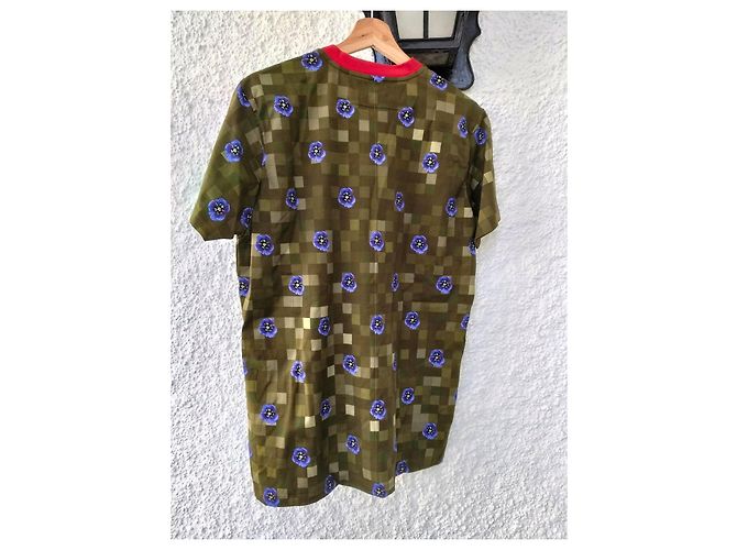 Autre Marque Camiseta verde a cuadros con flores moradas Roja Púrpura - vista 3
