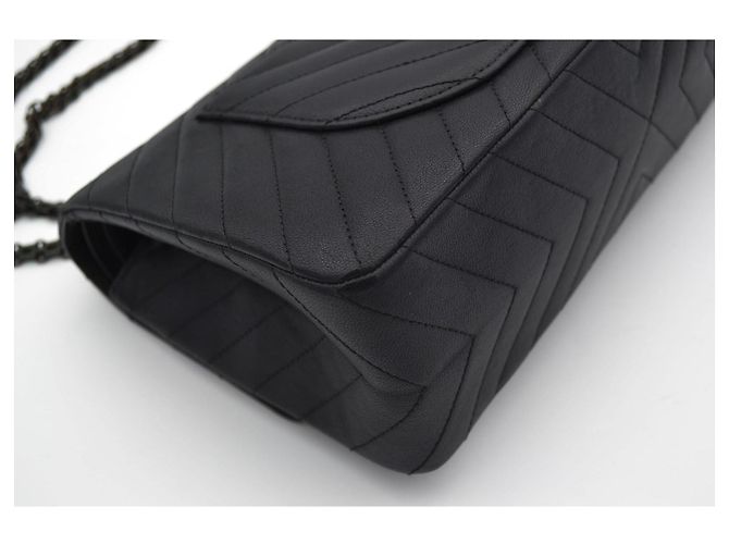 Chanel So Black Borsa a Tracolla Doppia Patta Pelle Chevron Nero - vista 10