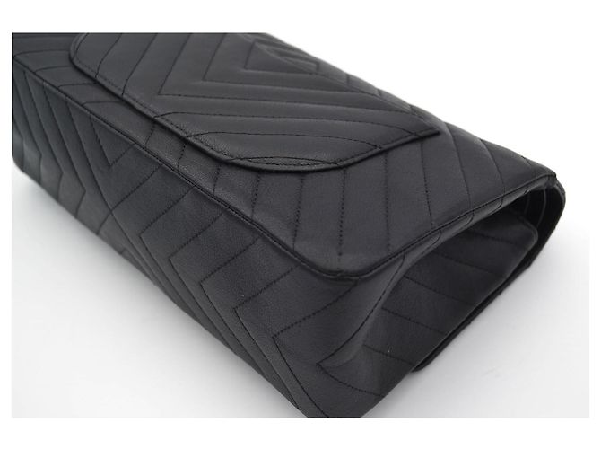 Chanel So Black Borsa a Tracolla Doppia Patta Pelle Chevron Nero - vista 11