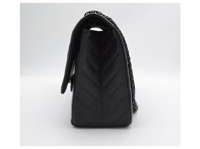 Chanel So Black Borsa a Tracolla Doppia Patta Pelle Chevron Nero - vista 5