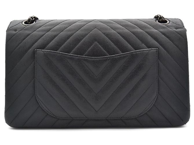 Chanel So Black Borsa a Tracolla Doppia Patta Pelle Chevron Nero - vista 6
