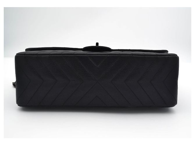Chanel So Black Borsa a Tracolla Doppia Patta Pelle Chevron Nero - vista 7
