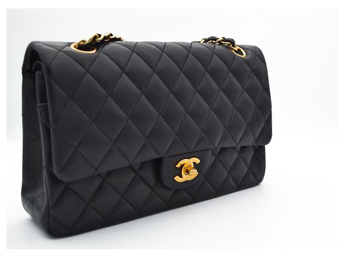 Timeless Borsa Chanel Classic Double Flap Nero Pelle d'Agnello - vista 4