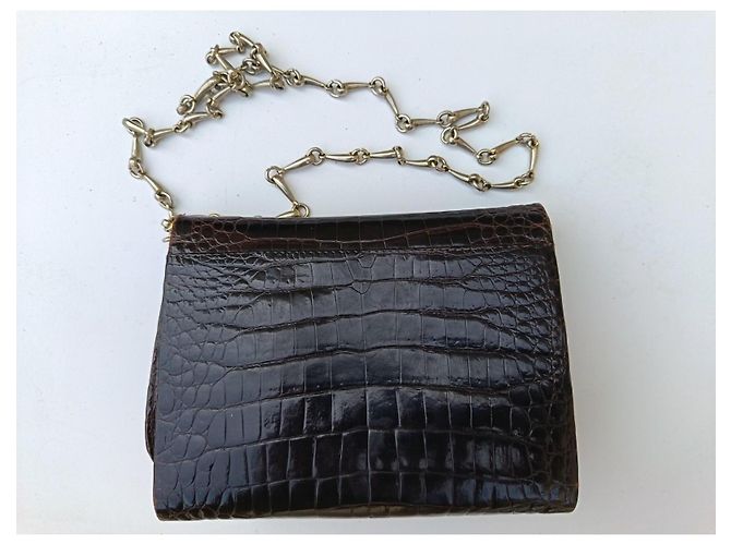 Autre Marque Borsa in Pelle di Coccodrillo Baby Autentica Marrone - vista 2