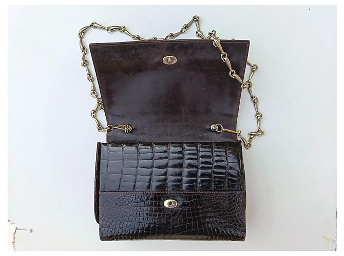 Autre Marque Borsa in Pelle di Coccodrillo Baby Autentica Marrone - vista 3