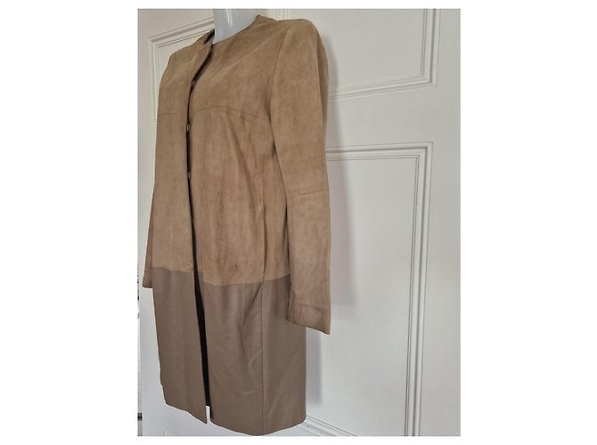 Autre Marque S Max Mara Abrigo de ante y cuero beige - vista 3