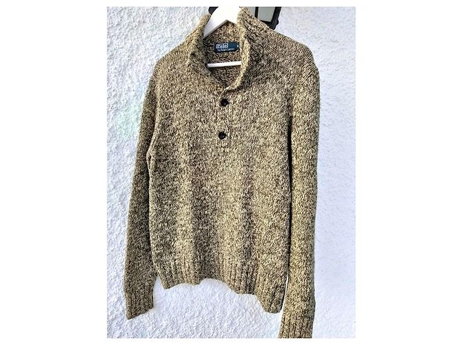 Polo Ralph Lauren Strickpullover aus Mischgewebe mit Schalkragen Weiß Olivgrün - Ansicht 2