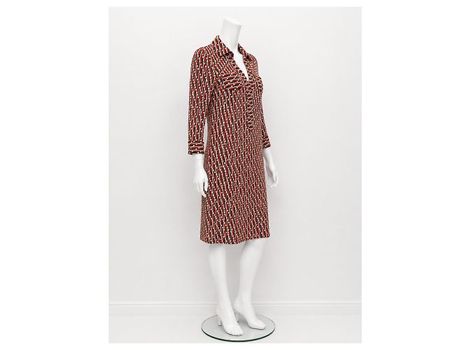 Vestido polo Diane von Furstenberg de jersey de seda Castaño Negro Blanco Roja - vista 2