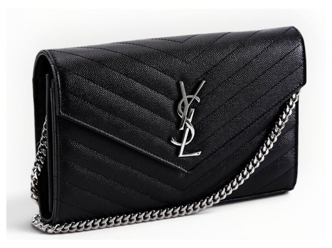 Borsa a catena Saint Laurent Monogram Chevron Nera Nero - vista 11