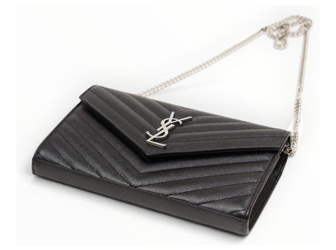Borsa a catena Saint Laurent Monogram Chevron Nera Nero - vista 4