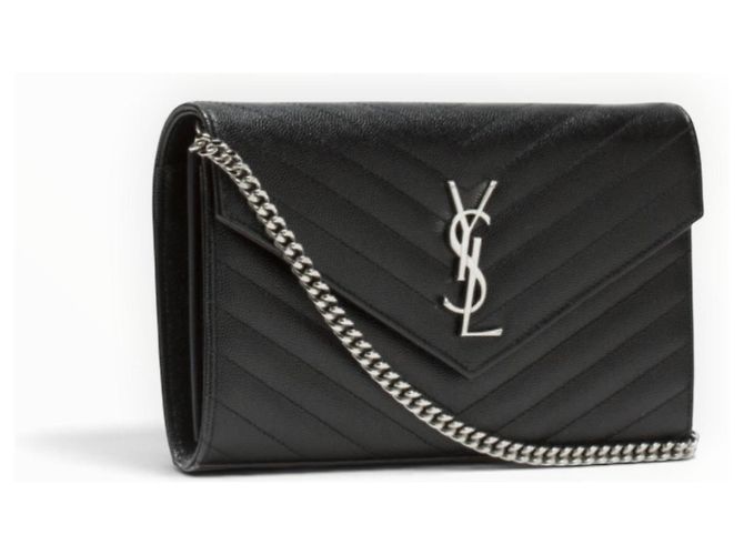 Borsa a catena Saint Laurent Monogram Chevron Nera Nero - vista 8