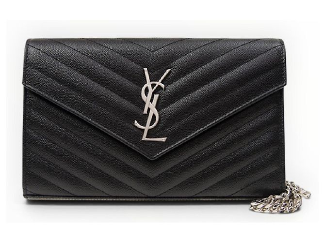 Borsa a catena Saint Laurent Monogram Chevron Nera Nero - vista 9