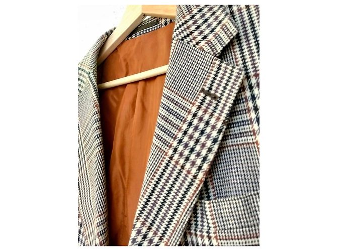 Autre Marque Blazer Fionette da uomo a quadri marrone e beige Nero Bordò - vista 4