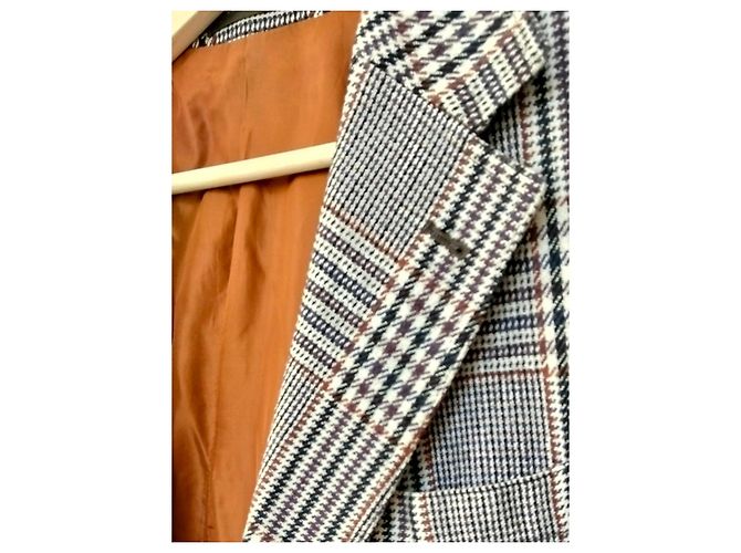 Autre Marque Blazer Fionette da uomo a quadri marrone e beige Nero Bordò - vista 5