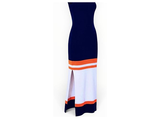 Loewe langes Strickkleid Marineblau Weiß Orange - Ansicht 12
