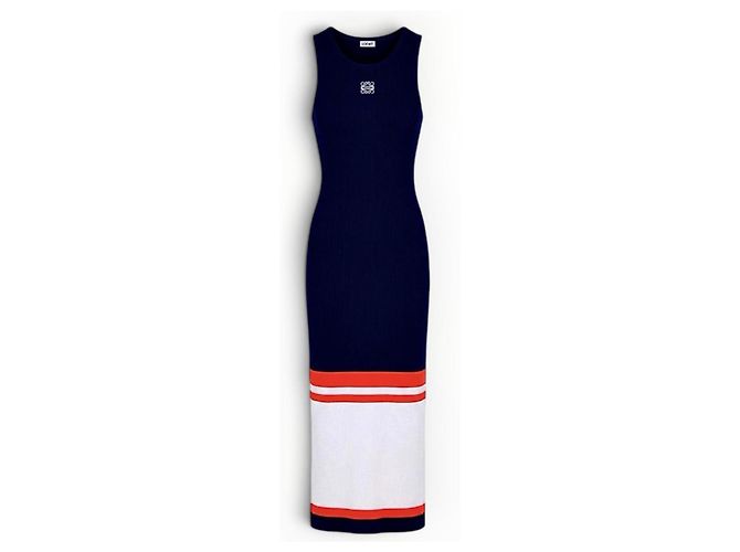 Loewe langes Strickkleid Marineblau Weiß Orange - Ansicht 14