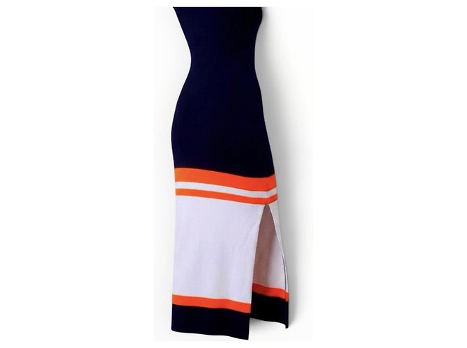 Loewe langes Strickkleid Marineblau Weiß Orange - Ansicht 15