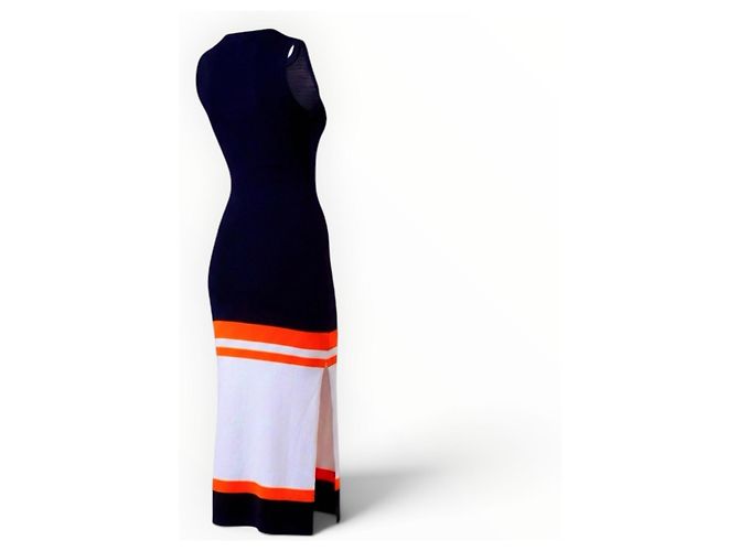 Loewe langes Strickkleid Marineblau Weiß Orange - Ansicht 18