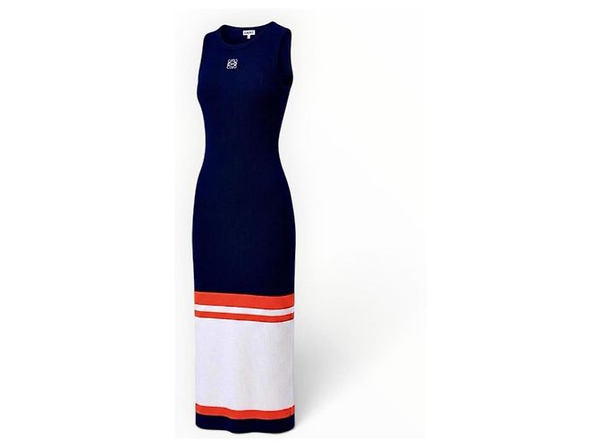 Loewe langes Strickkleid Marineblau Weiß Orange - Ansicht 19