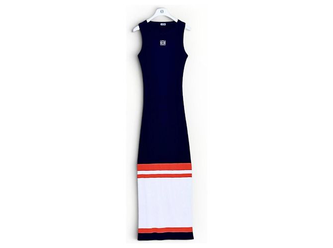 Loewe langes Strickkleid Marineblau Weiß Orange - Ansicht 5