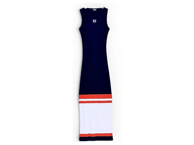 Loewe langes Strickkleid Marineblau Weiß Orange - Ansicht 8