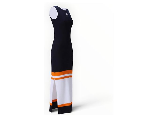 Abito lungo in maglia Loewe blu navy a righe arancioni e bianche Bianco Arancione - vista 3