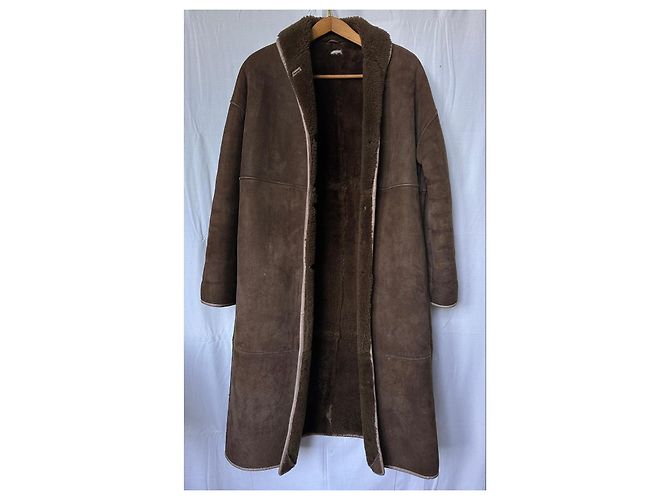 Autre Marque Seminole langer brauner Lammfellmantel mit Pelzfutter - Ansicht 3