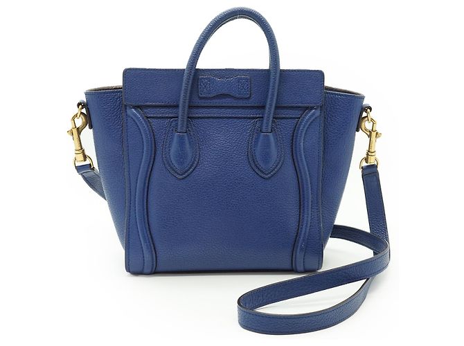 Céline Borsa Tote Blue Nano Luggage in pelle drummed e camoscio con tracolla - vista 3