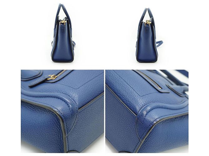 Céline Borsa Tote Blue Nano Luggage in pelle drummed e camoscio con tracolla - vista 4