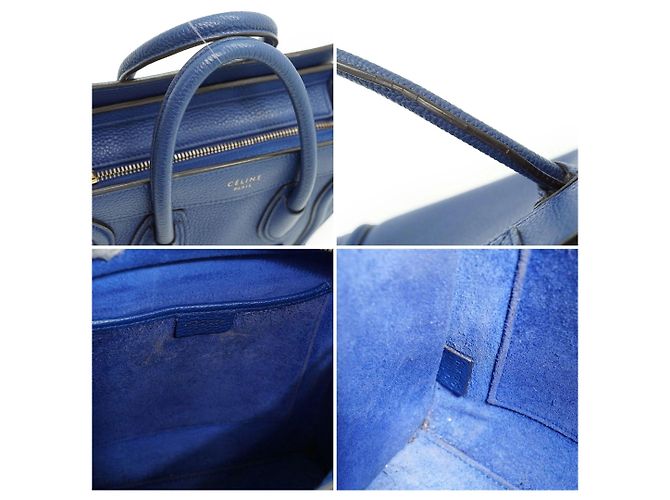 Céline Borsa Tote Blue Nano Luggage in pelle drummed e camoscio con tracolla - vista 5