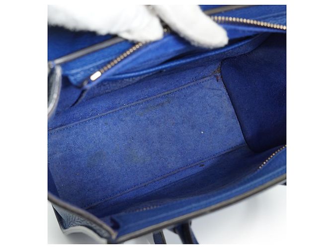 Céline Borsa Tote Blue Nano Luggage in pelle drummed e camoscio con tracolla - vista 6
