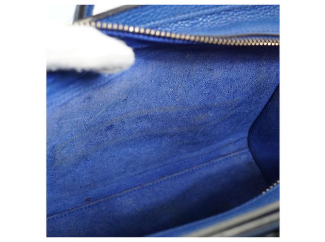 Céline Borsa Tote Blue Nano Luggage in pelle drummed e camoscio con tracolla - vista 7