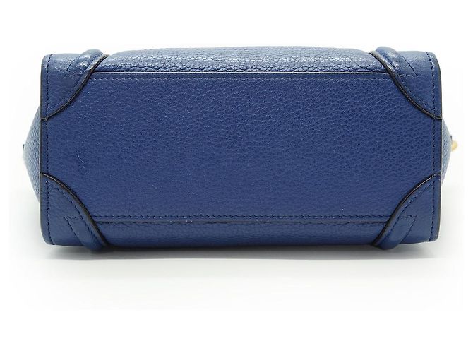 Céline Borsa Tote Blue Nano Luggage in pelle drummed e camoscio con tracolla - vista 8
