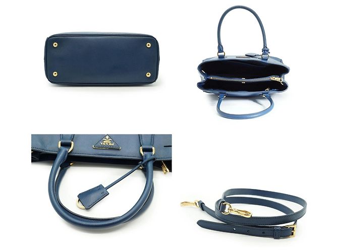 Prada Borsa Tote Galleria Large 2 vie in pelle Saffiano blu con tracolla - vista 3