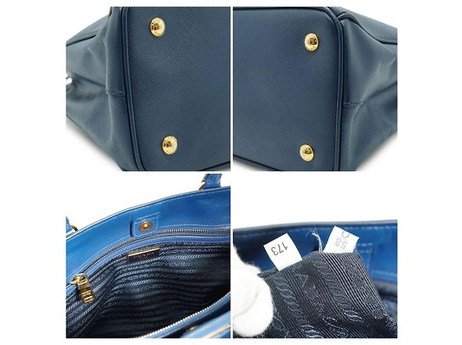 Prada Borsa Tote Galleria Large 2 vie in pelle Saffiano blu con tracolla - vista 4
