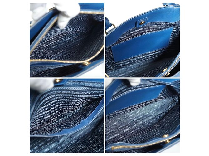 Prada Borsa Tote Galleria Large 2 vie in pelle Saffiano blu con tracolla - vista 5