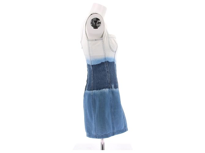Alberta Ferretti Mini abito in denim bianco e blu - vista 3