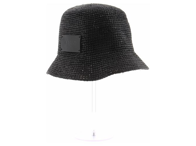 Autre Marque Cappello cloche in rafia e pelle nera Nero - vista 2