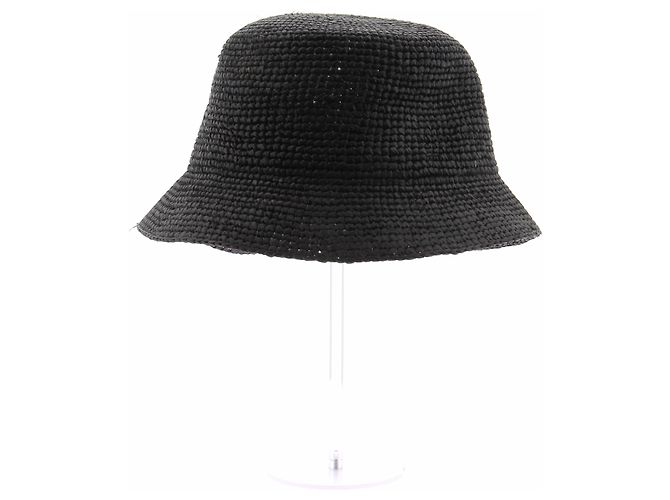 Autre Marque Cappello cloche in rafia e pelle nera Nero - vista 3