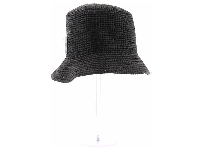 Autre Marque Cappello cloche in rafia e pelle nera Nero - vista 4