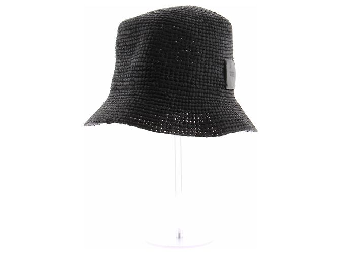 Autre Marque Cappello cloche in rafia e pelle nera Nero - vista 5