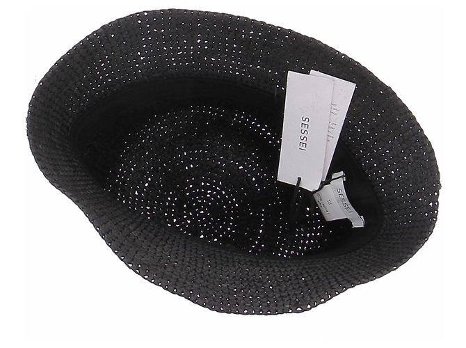 Autre Marque Cappello cloche in rafia e pelle nera Nero - vista 6