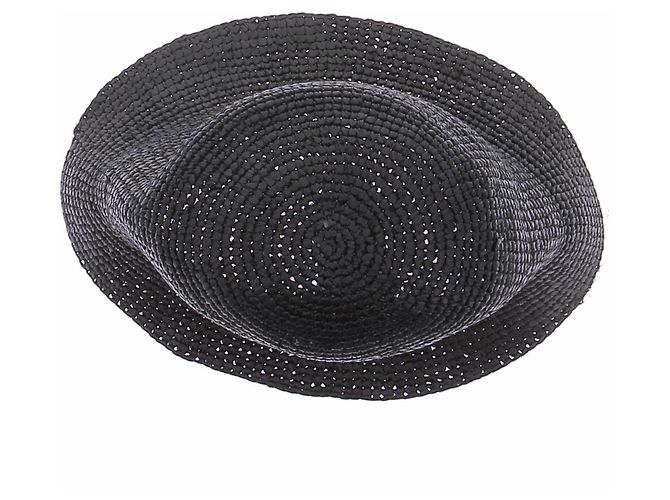 Autre Marque Cappello cloche in rafia e pelle nera Nero - vista 7