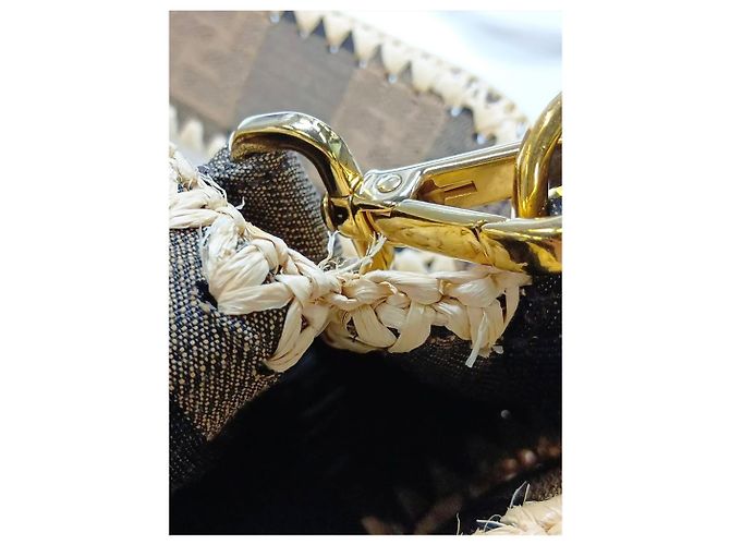 Fendi Borsa Baguette marrone in tela e rafia - vista 15