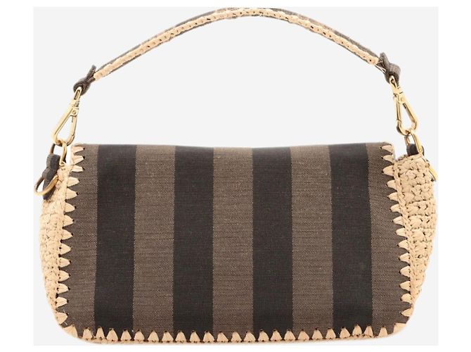 Fendi Borsa Baguette marrone in tela e rafia - vista 2