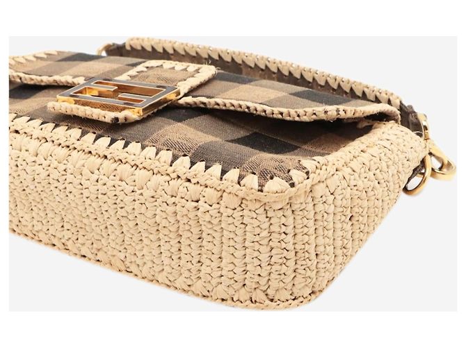 Fendi Borsa Baguette marrone in tela e rafia - vista 4