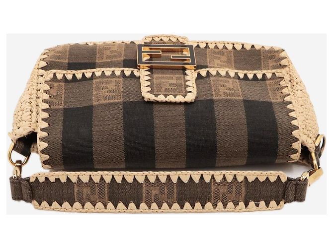 Fendi Borsa Baguette marrone in tela e rafia - vista 5